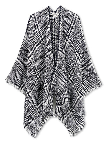 Black And White Houndstooth Poncho - Shopmossrose